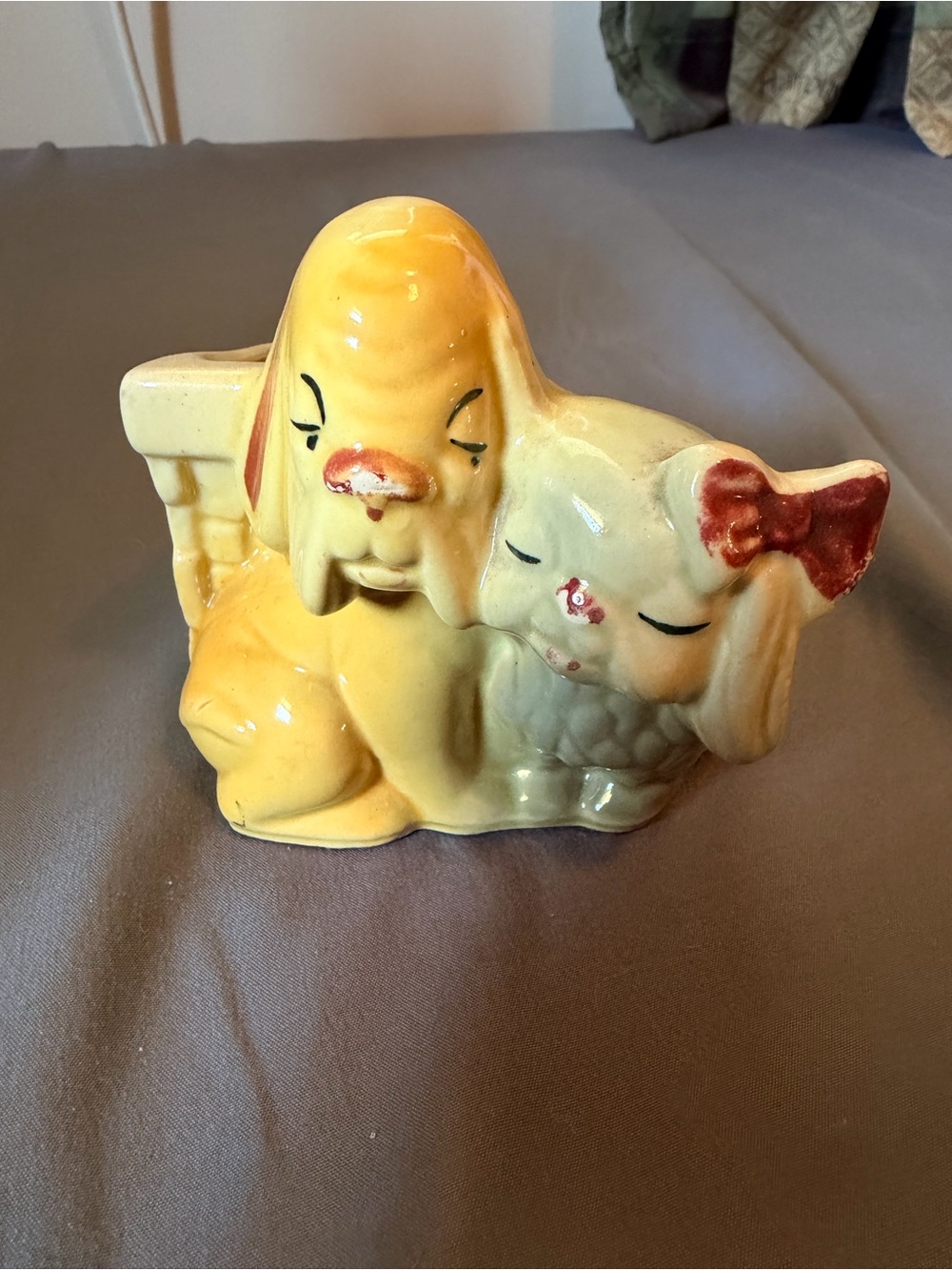 Shawnee Pottery Dog & Cat Figurine Planter